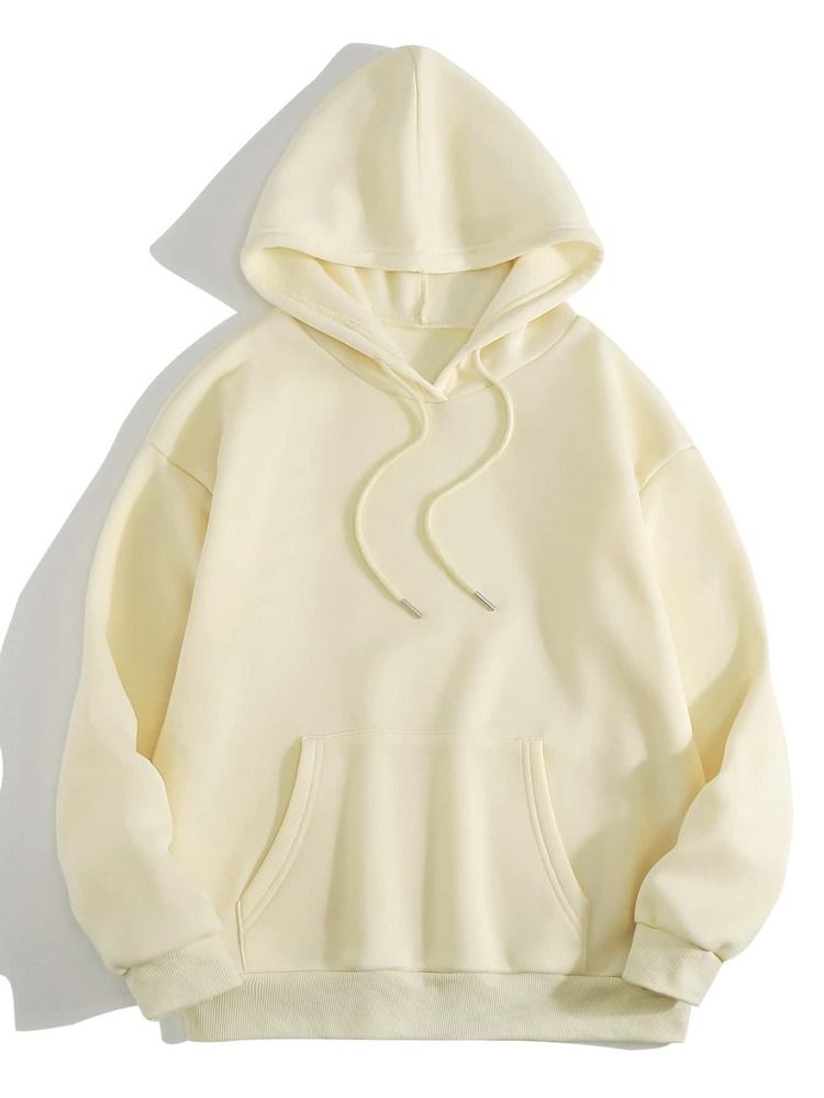 Solid Drawstring Pocket Front Hooded Sweatshirt | SHEIN