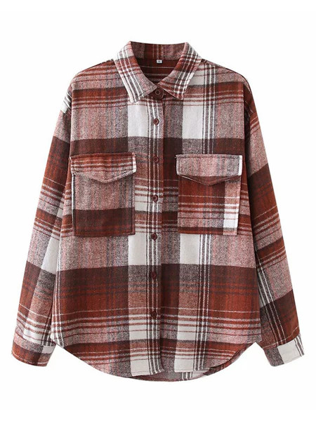 'Cindy' Brown & Rust Plaid Shirt Jacket | Goodnight Macaroon