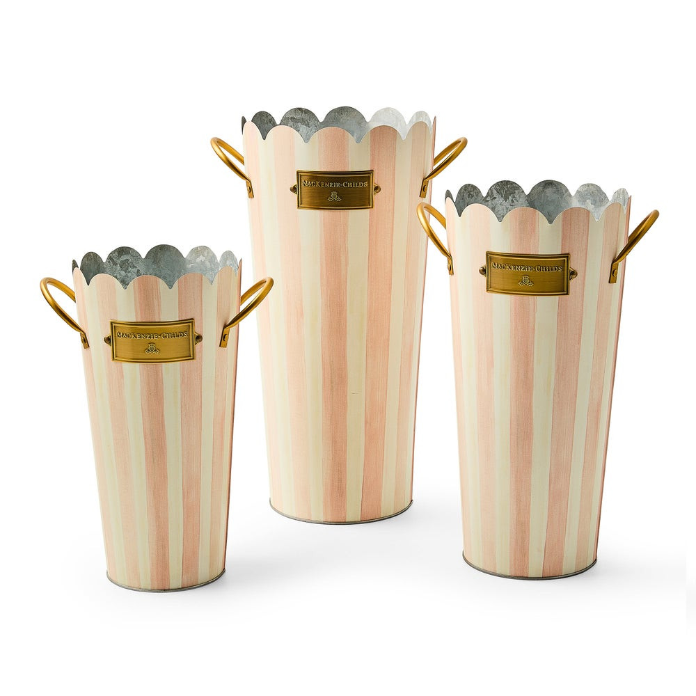 Rosy Stripe Flower Buckets, Set of 3 | MacKenzie-Childs