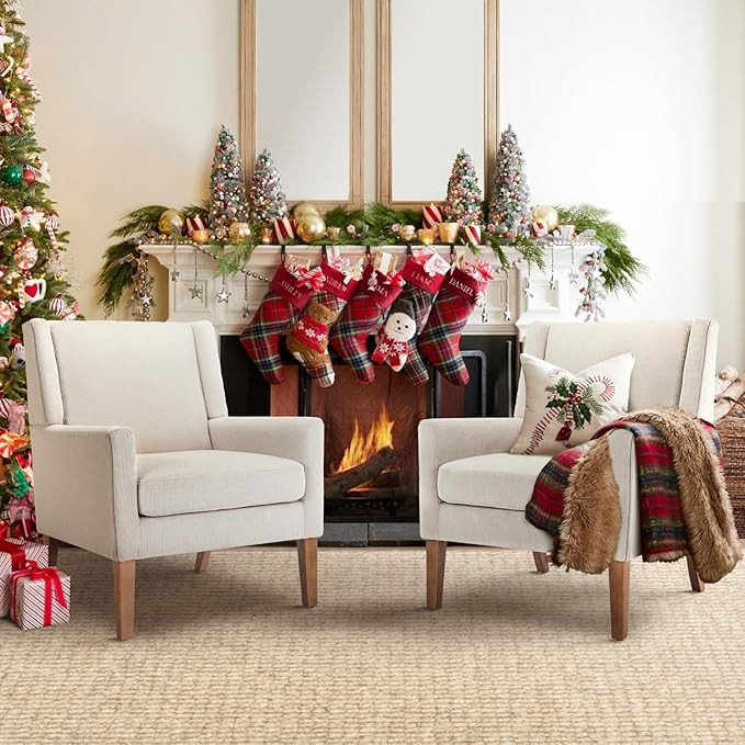 COLAMY Modern Wingback Living Room Chair Set of 2, Upholstered Fabric Accent Armchair, Single Sof... | Amazon (US)
