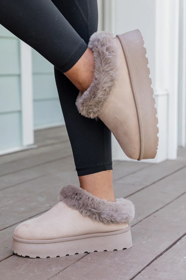 Rowe Taupe Platform Fuzzy Slipper | Pink Lily