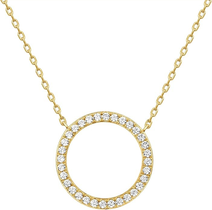 PAVOI 14K Gold Plated Circle CZ Solitaire Necklace | Elegant Bezel Pendant | Dainty Cubic Zirconi... | Amazon (US)