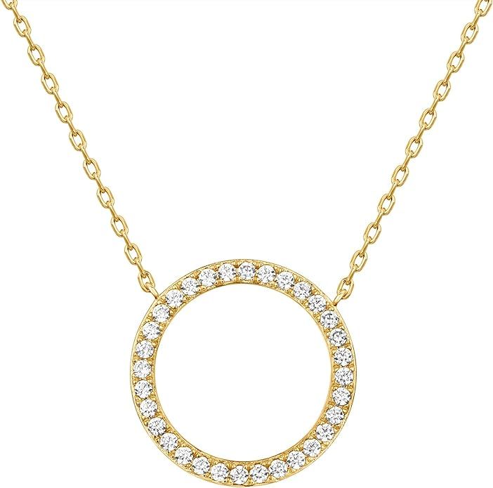PAVOI 14K Gold Plated Circle CZ Solitaire Necklace | Elegant Bezel Pendant | Dainty Cubic Zirconi... | Amazon (US)