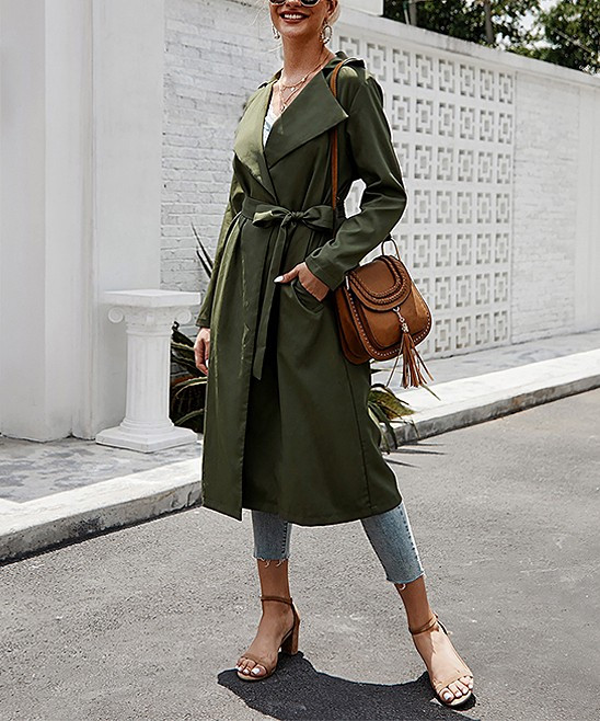 Sucrefas Women's Overcoats Green - Green Pocket Trench Coat - Women | Zulily