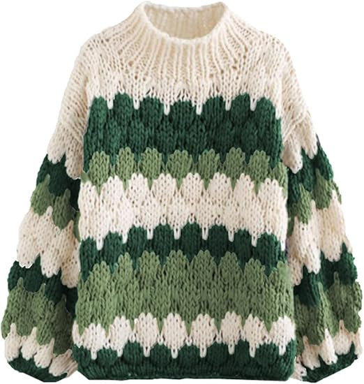 ZAFUL Womens Cute Sweaters Trendy 2024 Color Block Pullover Sweater Cable Knit Jumper Tops | Amazon (US)