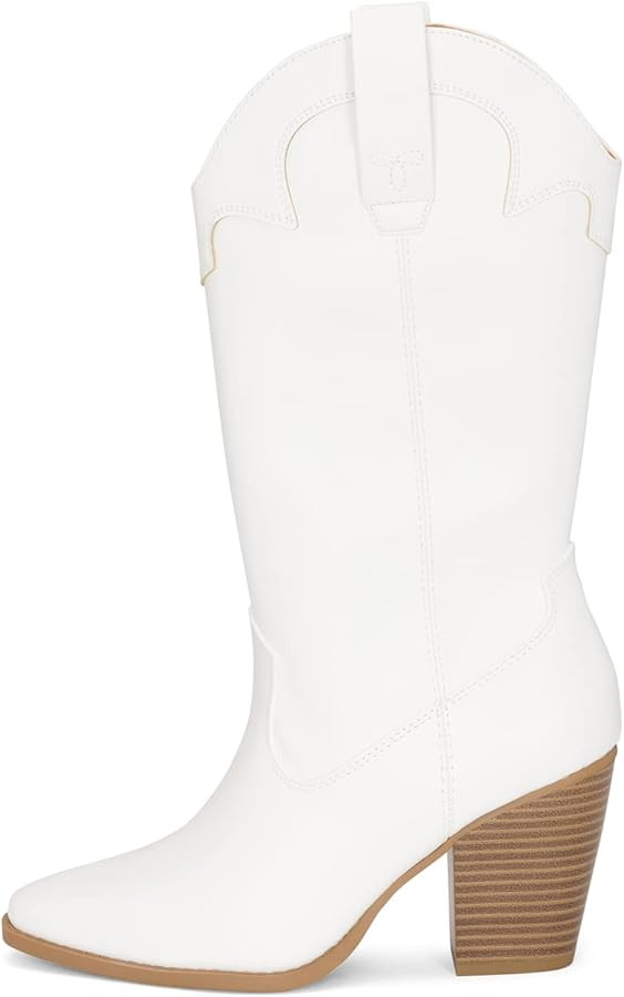 Chariot & Co Cowboy Boots for Women - Western Style Mid-Calf Stacked Heel Boot - Polly | Amazon (US)