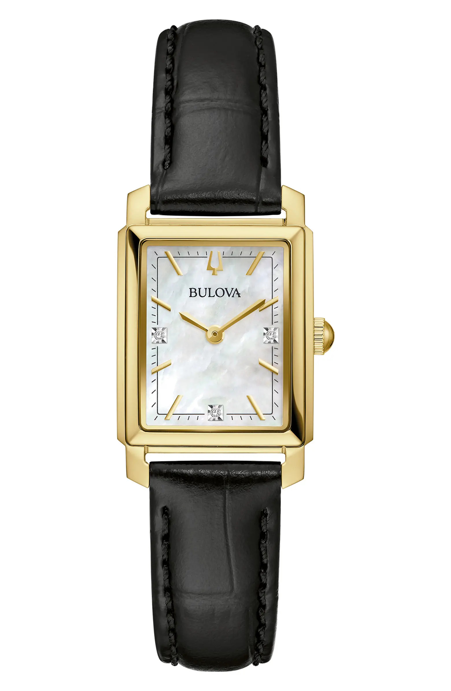 Sutton Rectangular Leather Strap Watch, 21mm | Nordstrom