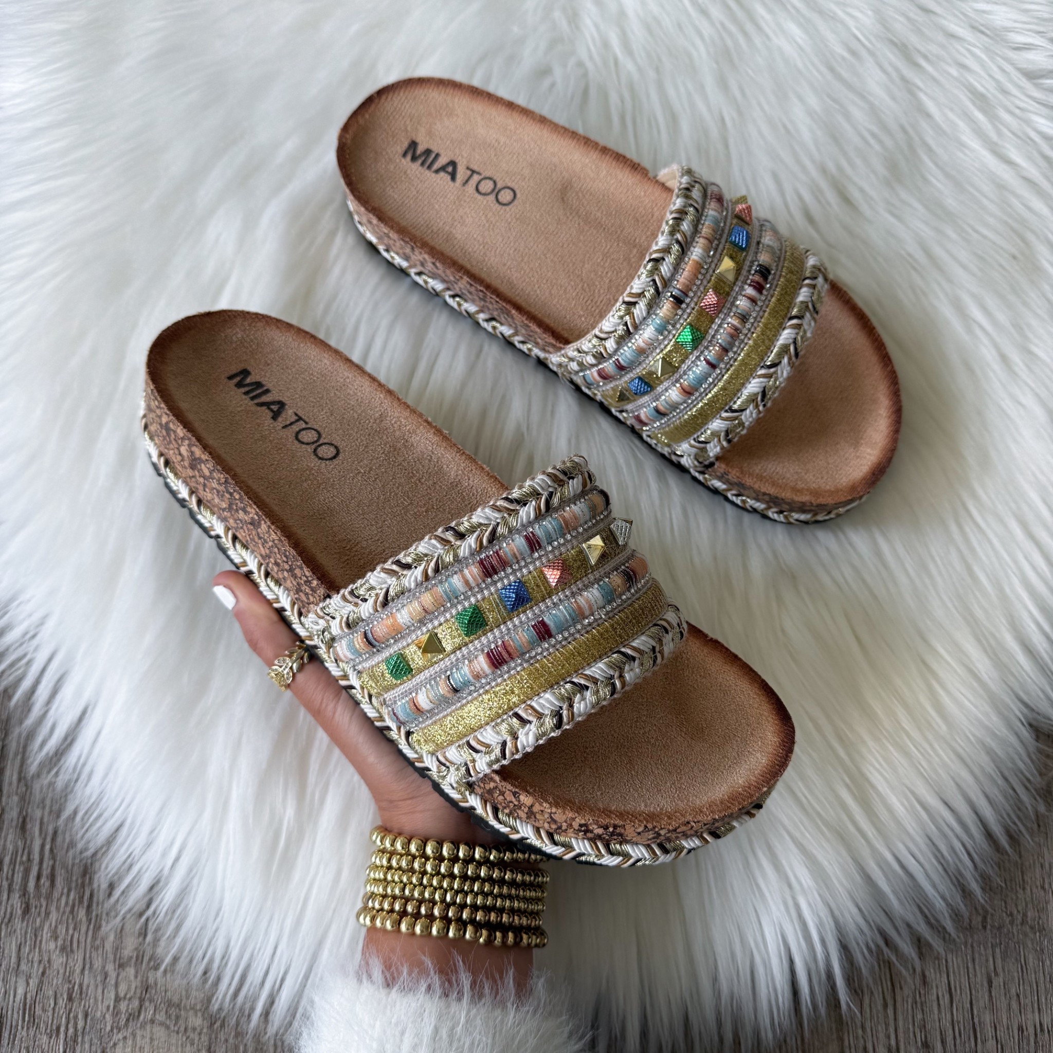 MIA TOO Women's Demelza Embellished Footbed Slide Sandal
