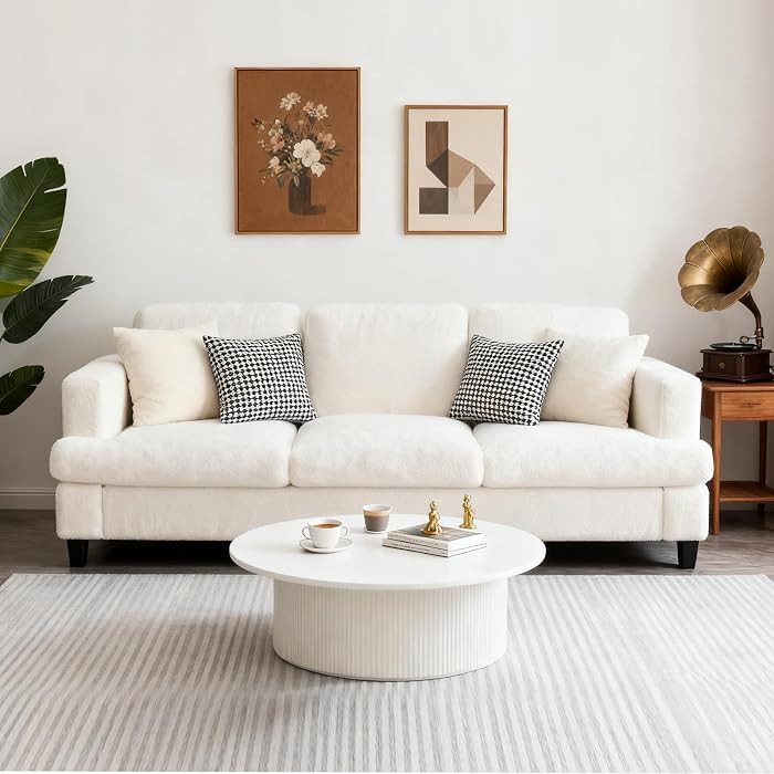 88" Cloud Couch Lamb Fleece Beige Couch 3 Seat Living Room Furniture with Side Pocket and Wide Ar... | Amazon (US)