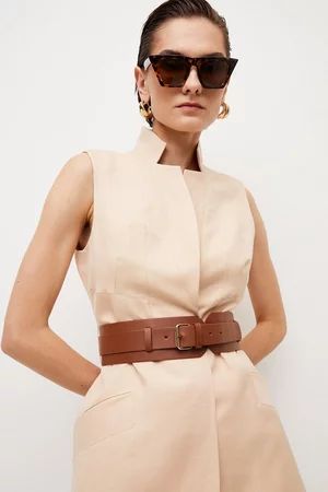 Tailored Linen Blend Sleeveless Belted Jacket | Karen Millen US