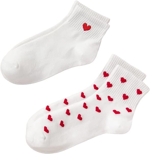 Milumia Women's 2 Pairs Heart Print Ankle Socks Comfort Low Cut No Show Socks | Amazon (CA)