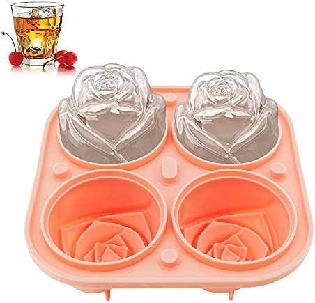 KooMall Upgraded Large Ice Cube Tray (Built-in Funnel), 2.5 Inch Rose Ice Cube Molds, Silicone Round | Amazon (US)