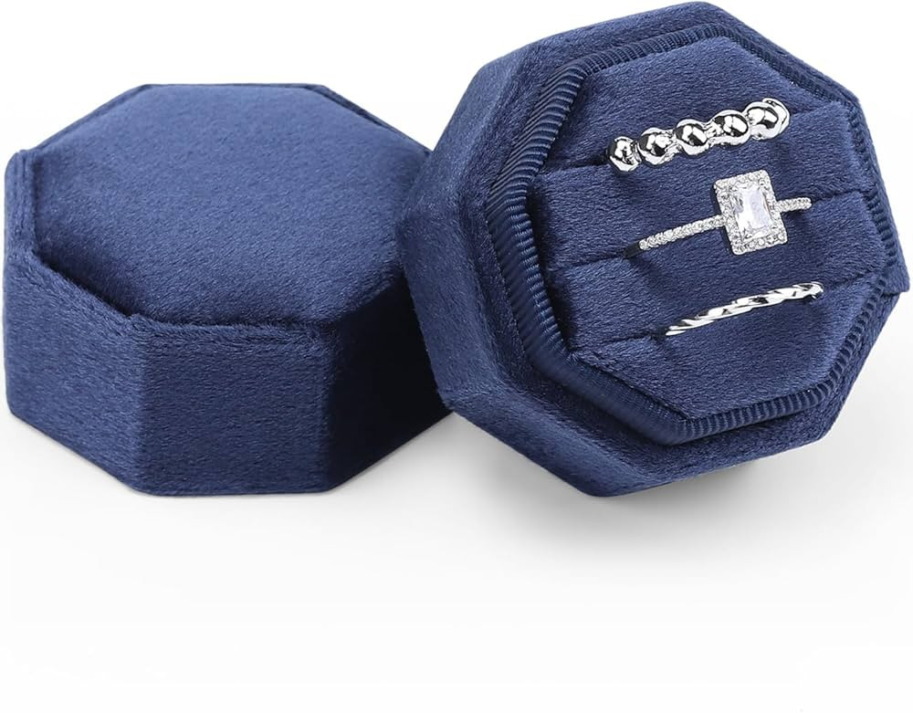 WantGor Velvet Ring Box, 3 Slots Jewelry Ring Gift Box Vintage Ring Display Holder Case for Weddi... | Amazon (US)