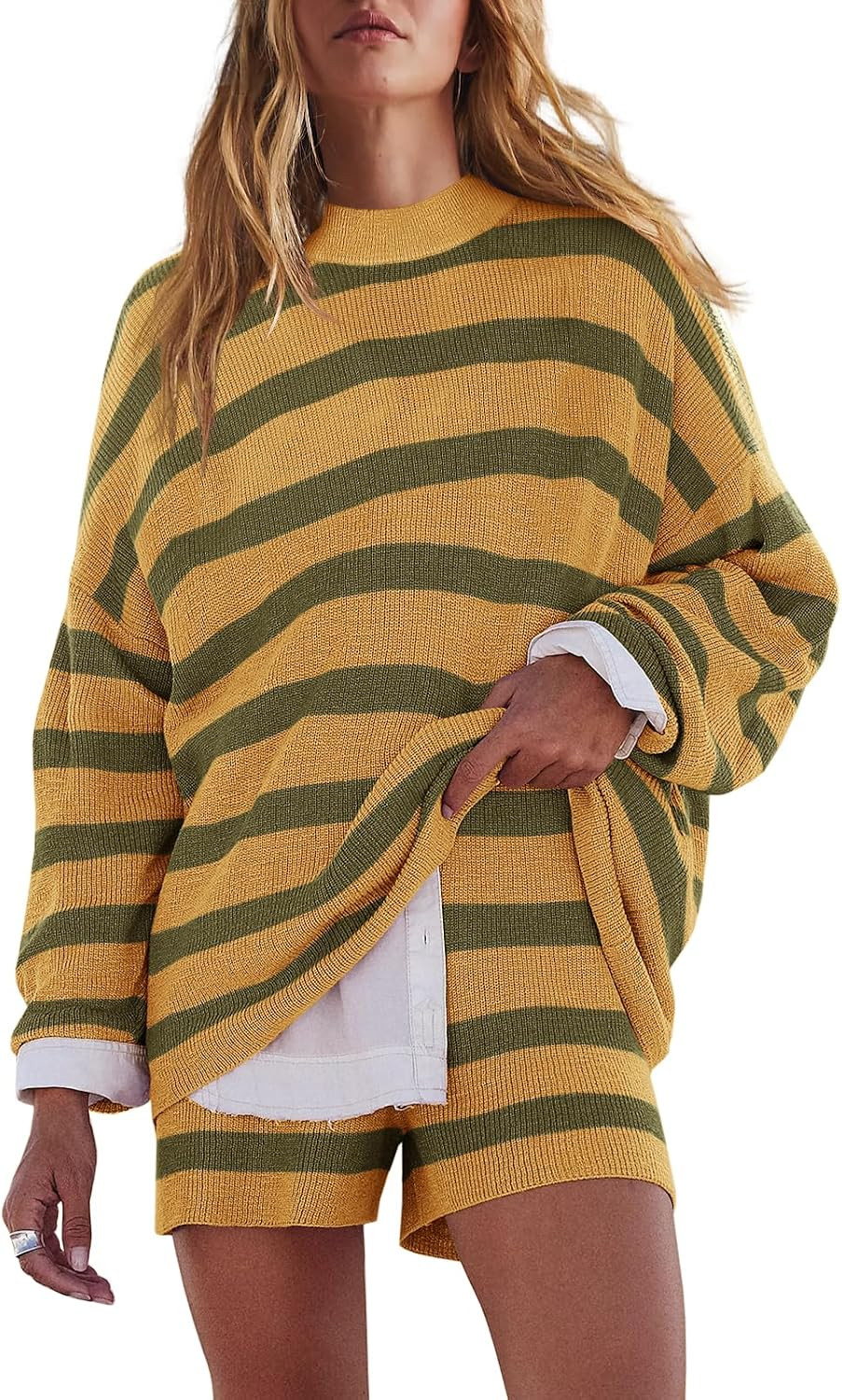 LAMISSCHE Womens Oversized Striped Lounge Sets Matching 2 Piece Sweater Set | Amazon (US)