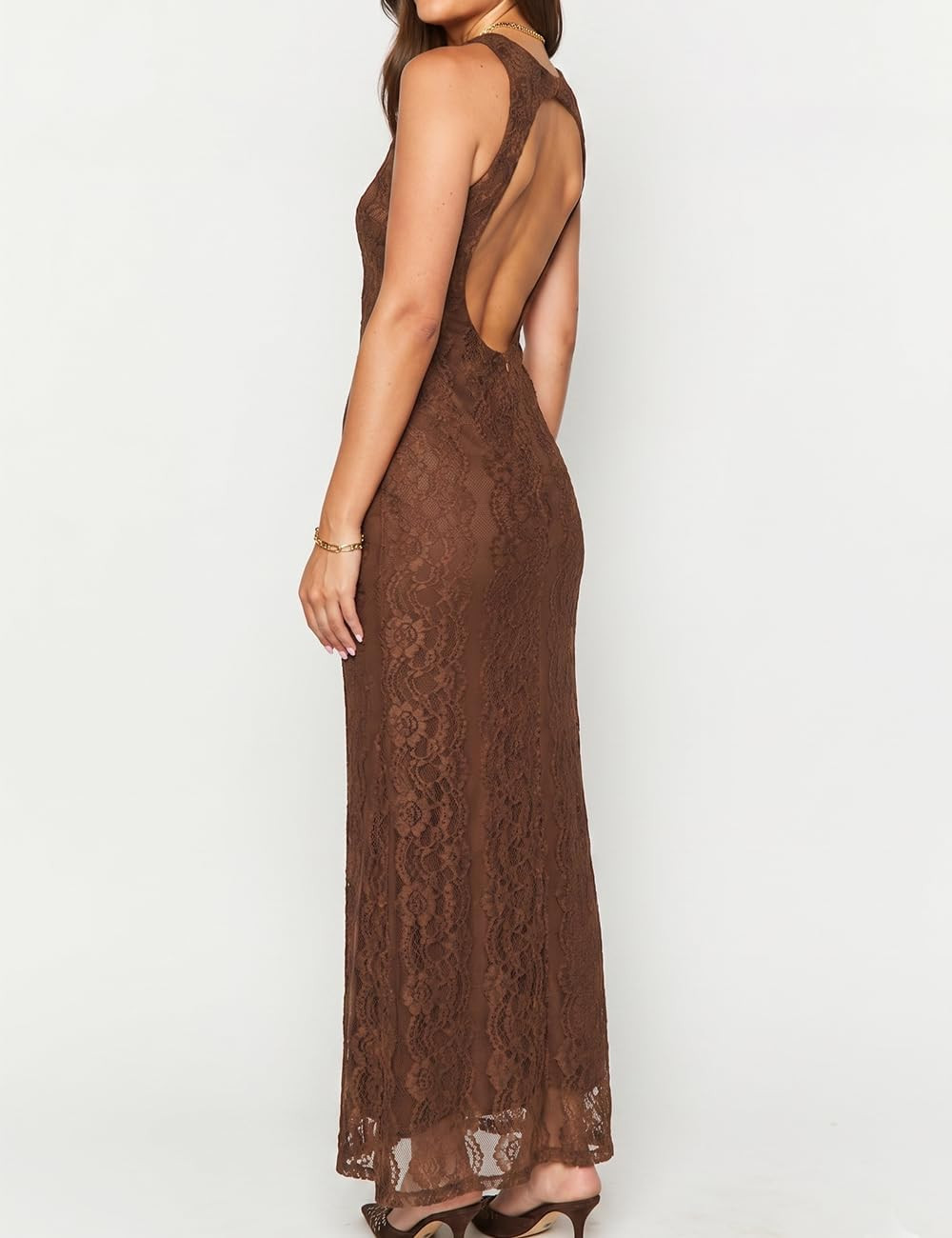 Realtix Elegant Lace Floral V Neck Backless Bodycon Maxi Dresses for Women | Amazon (US)