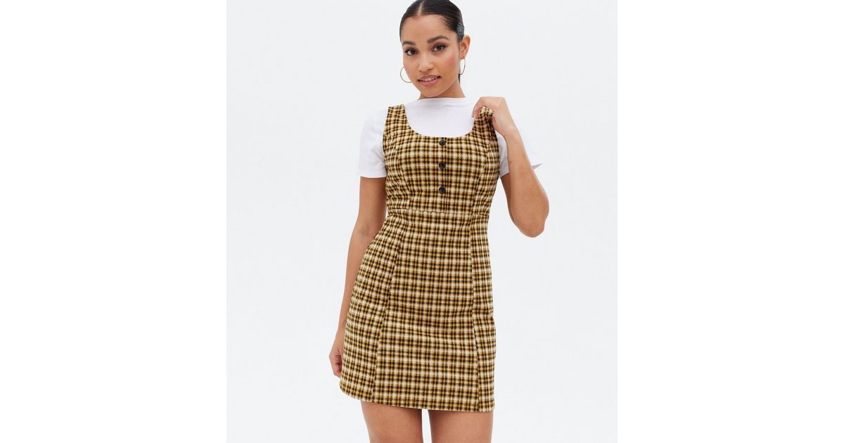 Petite Yellow Check Jersey Button Front Pinafore Dress
						
						Add to Saved Items
						Remo... | New Look (UK)
