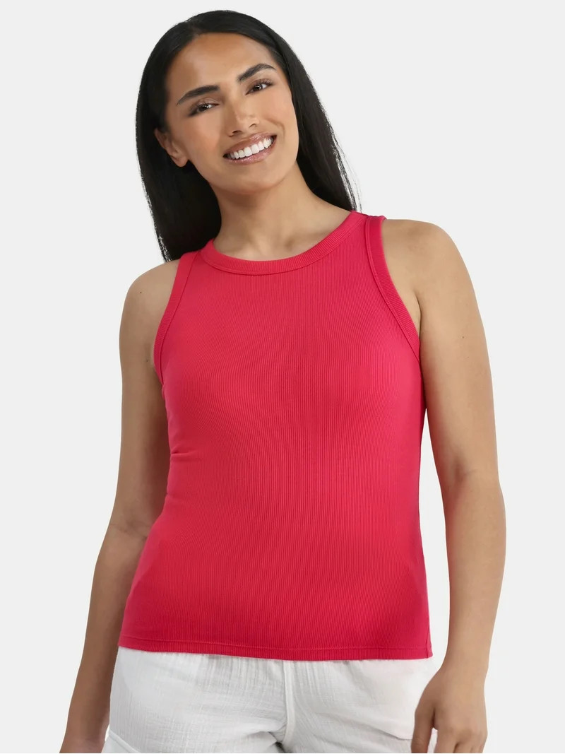 Time and Tru Women's High Neck Ribbed Tank Top, Sizes XS-XXXL | Walmart (US)