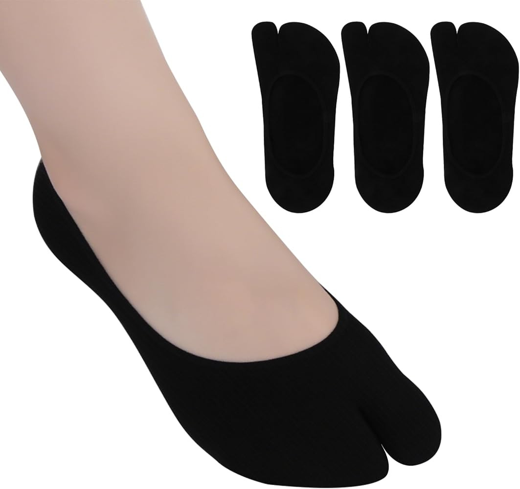 No Show Tabi Socks for Women, Split Toe Design, Non-Slip Liner Socks for Flip Flops, 3 Pairs, Bla... | Amazon (US)