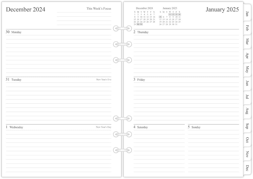 newestor 2025 Weekly & Monthly Planner Refill for A5 Ring Binder, Jan 2025 to Dec 2025, 5-3/4" x ... | Amazon (US)