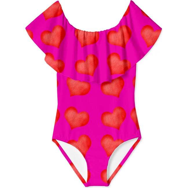 Hearts Print Draped Swimsuit, Pink/Red - Stella Cove Swim | Maisonette | Maisonette