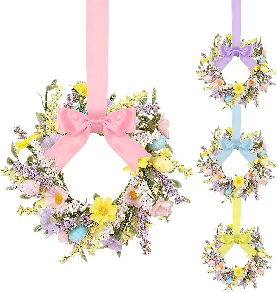 Aneco 4 Pieces 9.8 Inch Small Easter Wreaths with Pastel Eggs Spring Artificial Easter Egg Wreath... | Amazon (US)