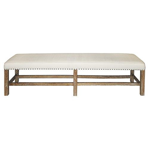 Noir Sweden Rustic Lodge White Cotton Brown Mindi Wood Nailhead Bench | Kathy Kuo Home