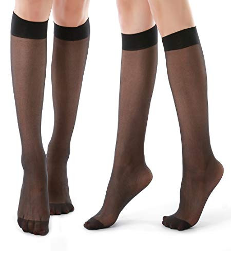G&Y 9 Pairs Knee High Pantyhose with Reinforced Toe - 20D Nylon Stockings for Women,Black | Amazon (US)