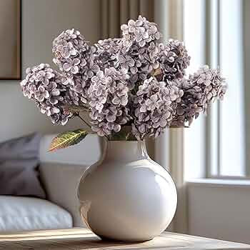 Fake Flowers Hydrangea Silk Flowers with Stems, Fake Grayish Hydrangea Artificial Flowers Winter ... | Amazon (US)
