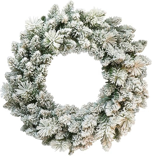 Puleo International 24" Artificial Flocked Spruce Wreath Christmas Décor with 110 Tips, Green | Amazon (US)