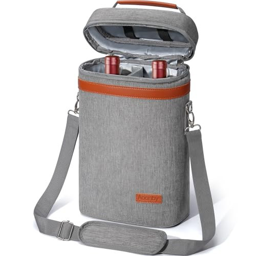 2 Bottle Wine Bag Wine Cooler Carrier Wine Gift Tote Bag, Leakproof & Insulated Bottle Bags for Travel, BYOB, Beach, Dinner, Party, Christmas Gifts for Wines Lovers Women Men - Gray | Amazon (US)