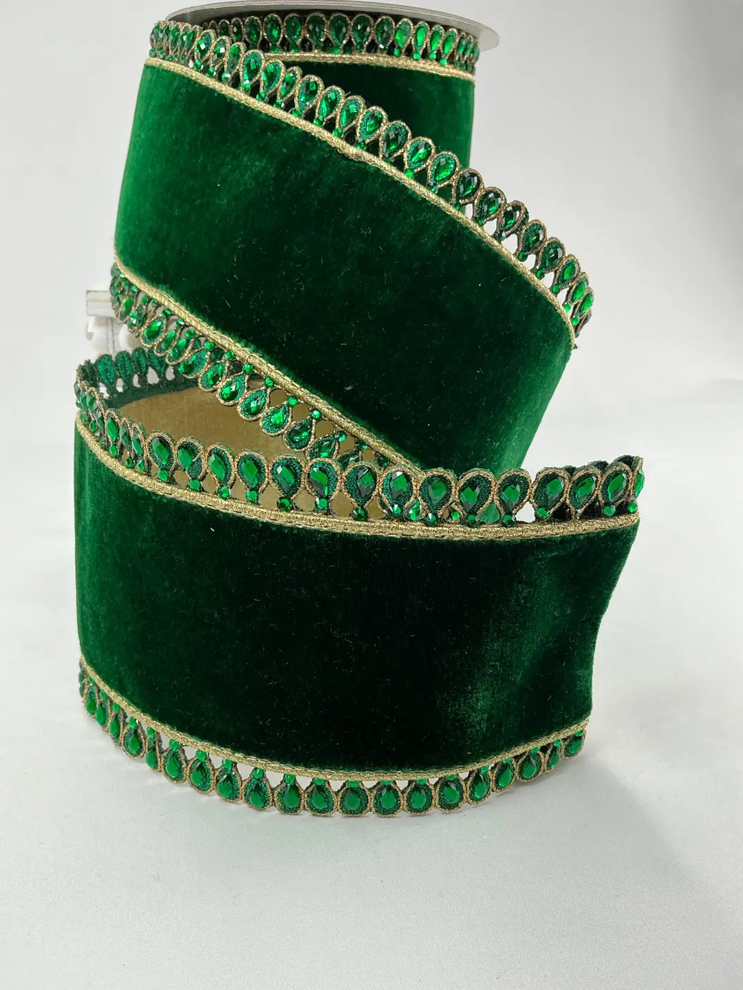Farrisilk Jewel Border on Emerald Green Velvet Ribbon 4 - Etsy | Etsy (US)