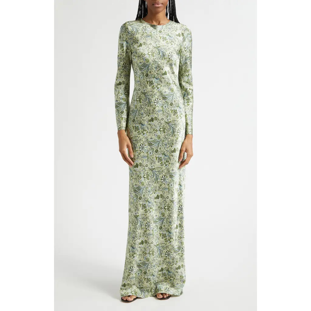 Veronica Beard Gemma Paisley Floral Long Sleeve Satin Maxi Dress in Light Pistachio Multi at Nordstrom, Size 10 | Nordstrom