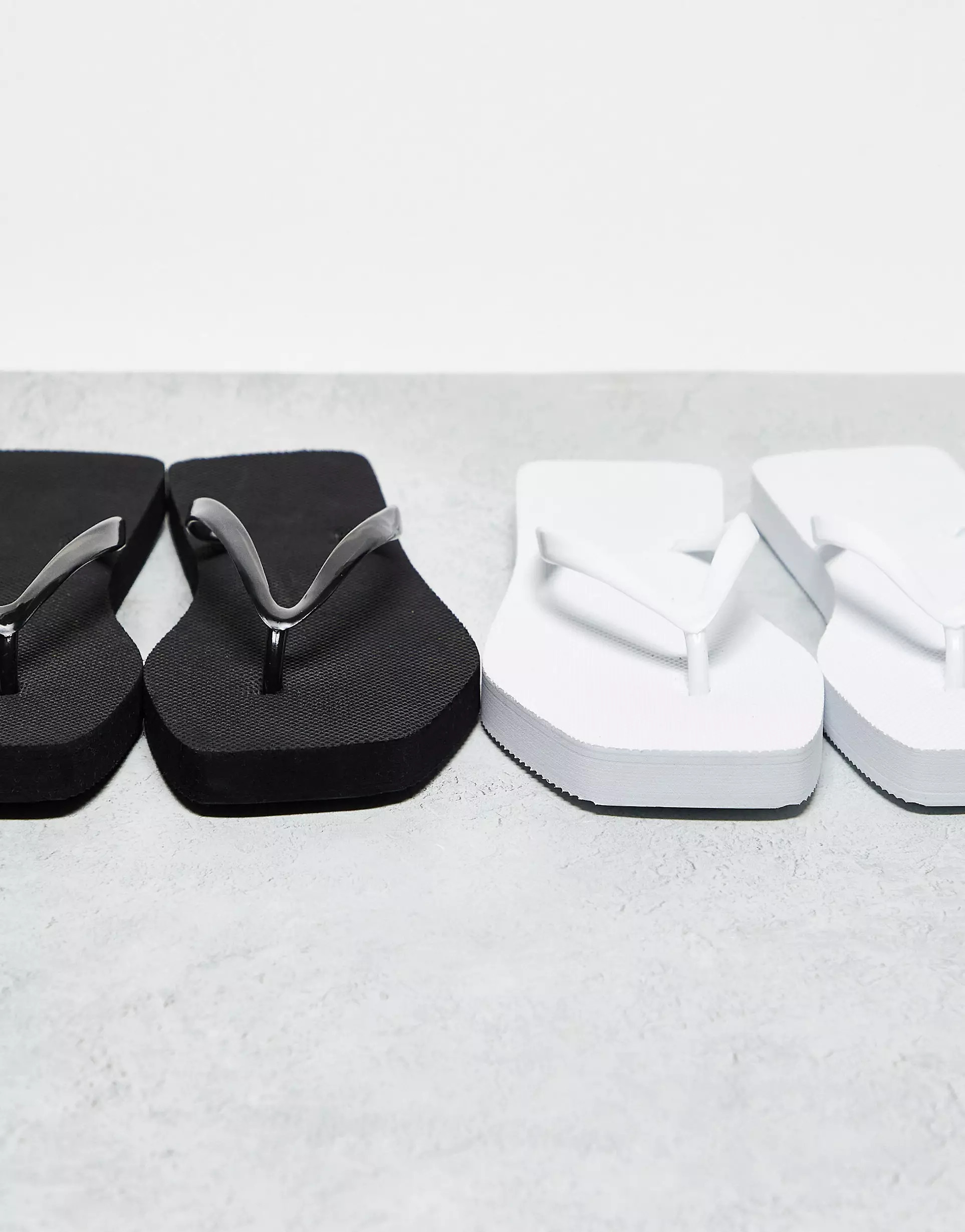 Truffle Collection Wide Fit 2 pack square toe flip flops in black and white | ASOS (Global)