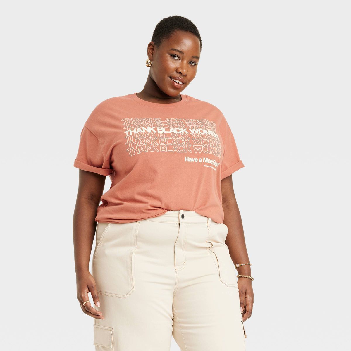 Women's Philadelphia Printworks Thanks Black Women Short Sleeve Graphic T-Shirt - Brown | Target