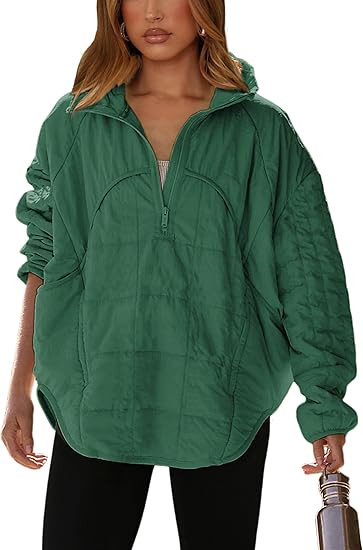 Daacee 2025 Oversized Lightweight Quilted Pullover Jacket for Women Half Zip Puffer Jackets Padde... | Amazon (US)