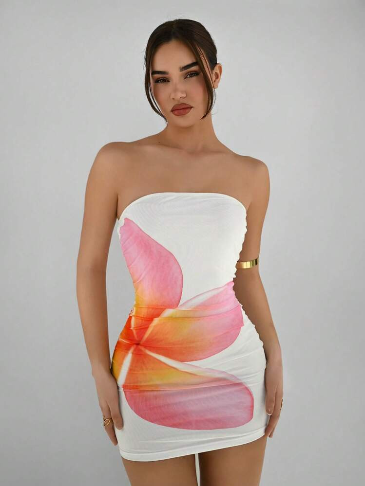 Aloruh Women Floral Print Positioning Printing Bodycon Strap Mini Dress,Dresses For Women Summer,Vacation Outfits Women | SHEIN