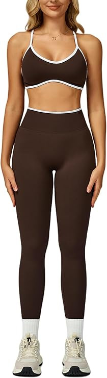 ABOCIW Womens 2 Piece Workout Sets Seamless Color Block Sports Bra Scrunch Butt Lifting High Wais... | Amazon (US)