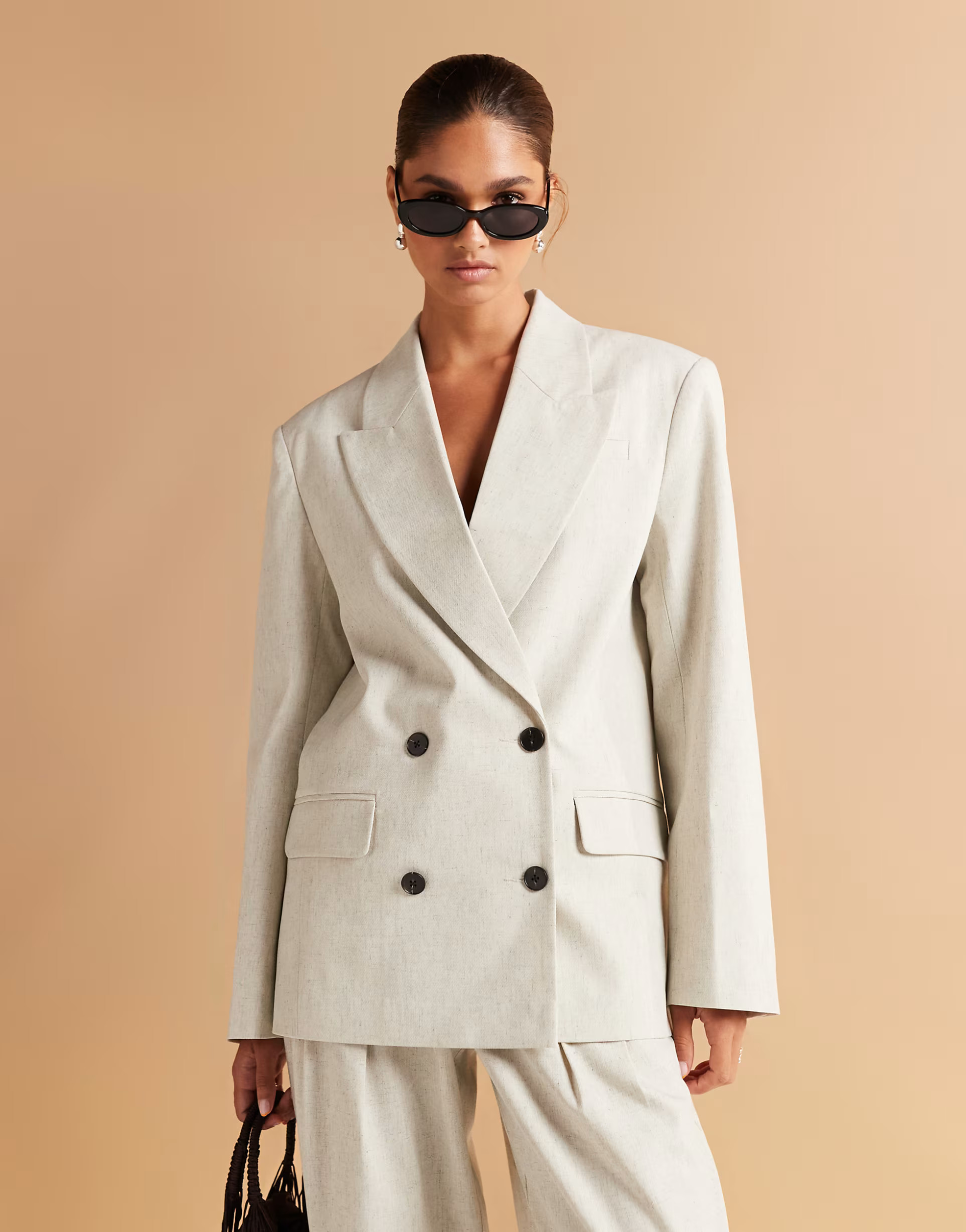 ASOS DESIGN textured oversized double breasted blazer in off white | ASOS (Global)
