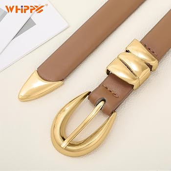 WHIPPY Women Skinny Leather Belt for Jeans Pants Dresses Ladies Fashion Waist Belt with Shiny Gol... | Amazon (US)