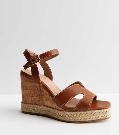 Extra Wide Fit Tan Leather-Look Espadrille Wedge Heel Sandals
						
						Add to Saved Items
			... | New Look (UK)