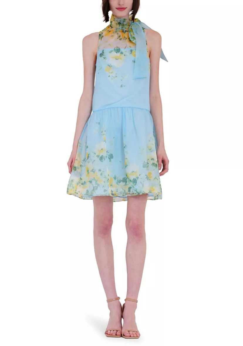 Women's Sleeveless Halter Floral Border Mini Dress | Belk