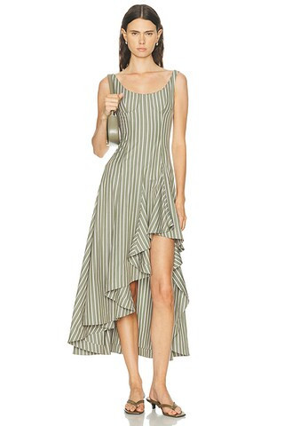 Monse Striped Corset Dress in Sage Multi - Sage. Size 2 (also in 0). | FWRD 