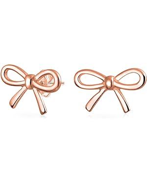 Delicate Dainty Simple Ribbon Birthday Present Bow Stud Earrings For Women For Teens Rose Gold Pl... | Amazon (US)