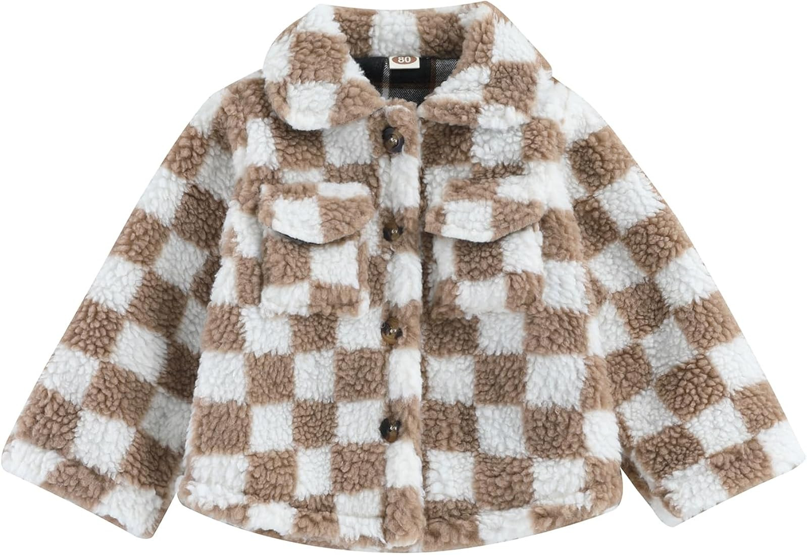 Toddler Baby Boy Girl Fleece Lapel Checkerboard Plaid Button Down Jacket Sherp Coat Fuzzy Shacket Wa | Amazon (US)