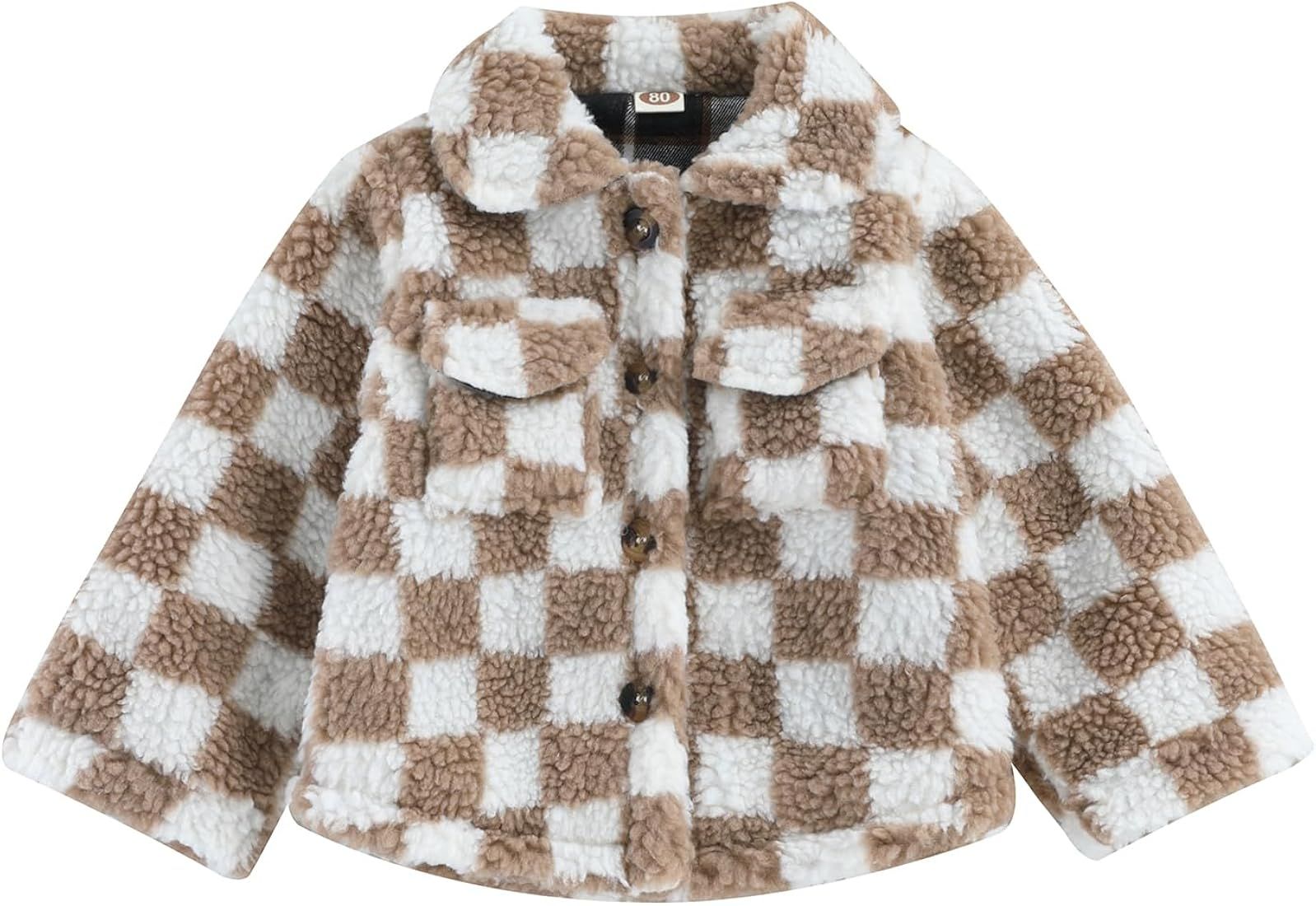 Toddler Baby Boy Girl Fleece Lapel Checkerboard Plaid Button Down Jacket Sherp Coat Fuzzy Shacket... | Amazon (US)