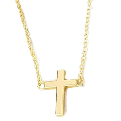 Blingsoul Sideways Cross Necklace | Dainty 14K Gold Plated Cross Choker and Simple Silver Cross Pendant Chain - Trendy Faith Jewelry Gift for Women | Amazon (US)