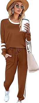 Amazon.com: Sweatsuit for Women 2 Piece Outfits for Womens Crewneck Sweatshirts Pullover S : Clot... | Amazon (US)