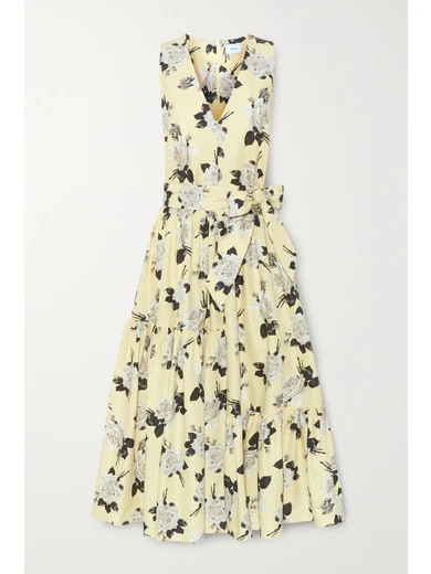 Erdem - Mimosa Belted Floral-print Cotton-twill Midi Dress - Pastel yellow | NET-A-PORTER (US)