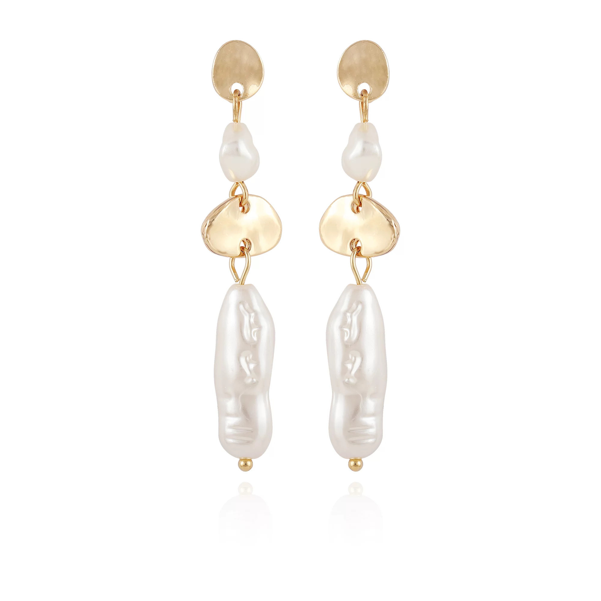 Time and Tru Women's Fashion Imitation Gold Linear Imitation Pearl Drop Earrings | Walmart (US)