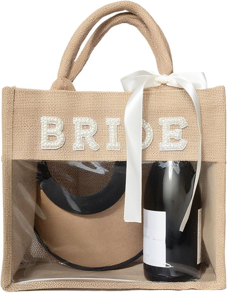 Bride Tote Bag Beach Handbag for Honeymoon, Wedding, Shopping and Party Jute Gift bag with Handle... | Amazon (US)